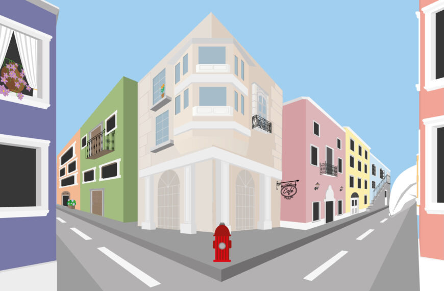 Straßenzug in Fluchtpunktperspektive (1ab HLW)